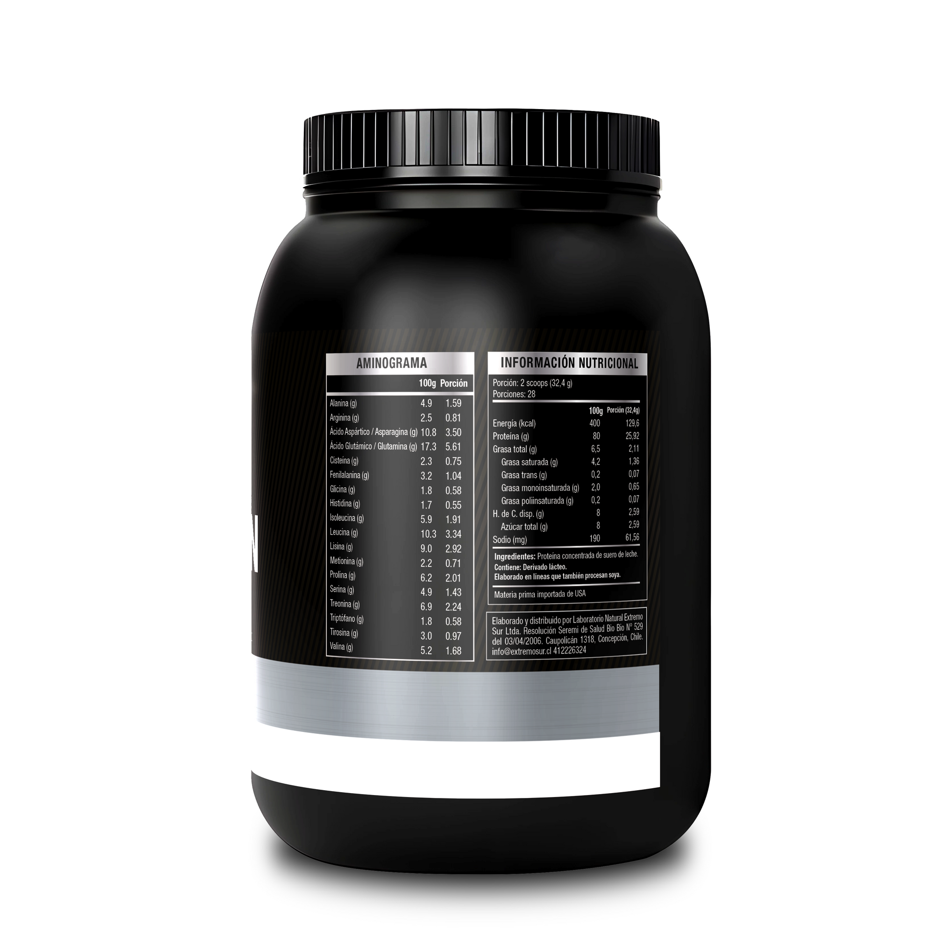 Información nutricional Whey Protein Natural Extremo Sur
